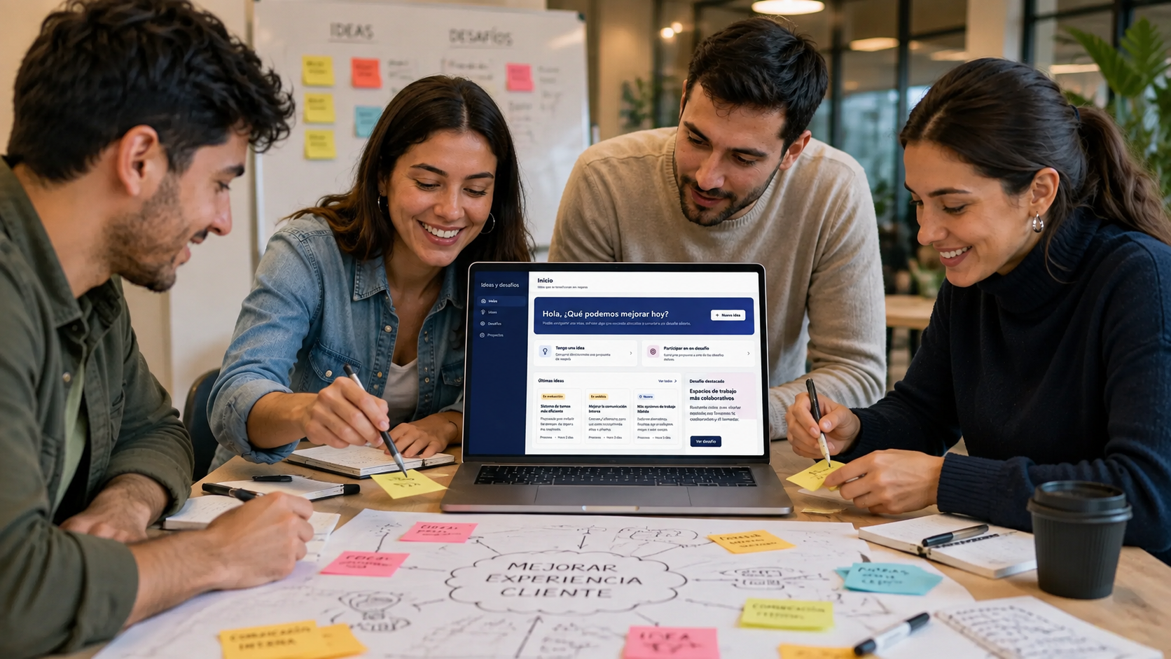 Equipo compartiendo una propuesta en la plataforma Ideas y Desafíos
