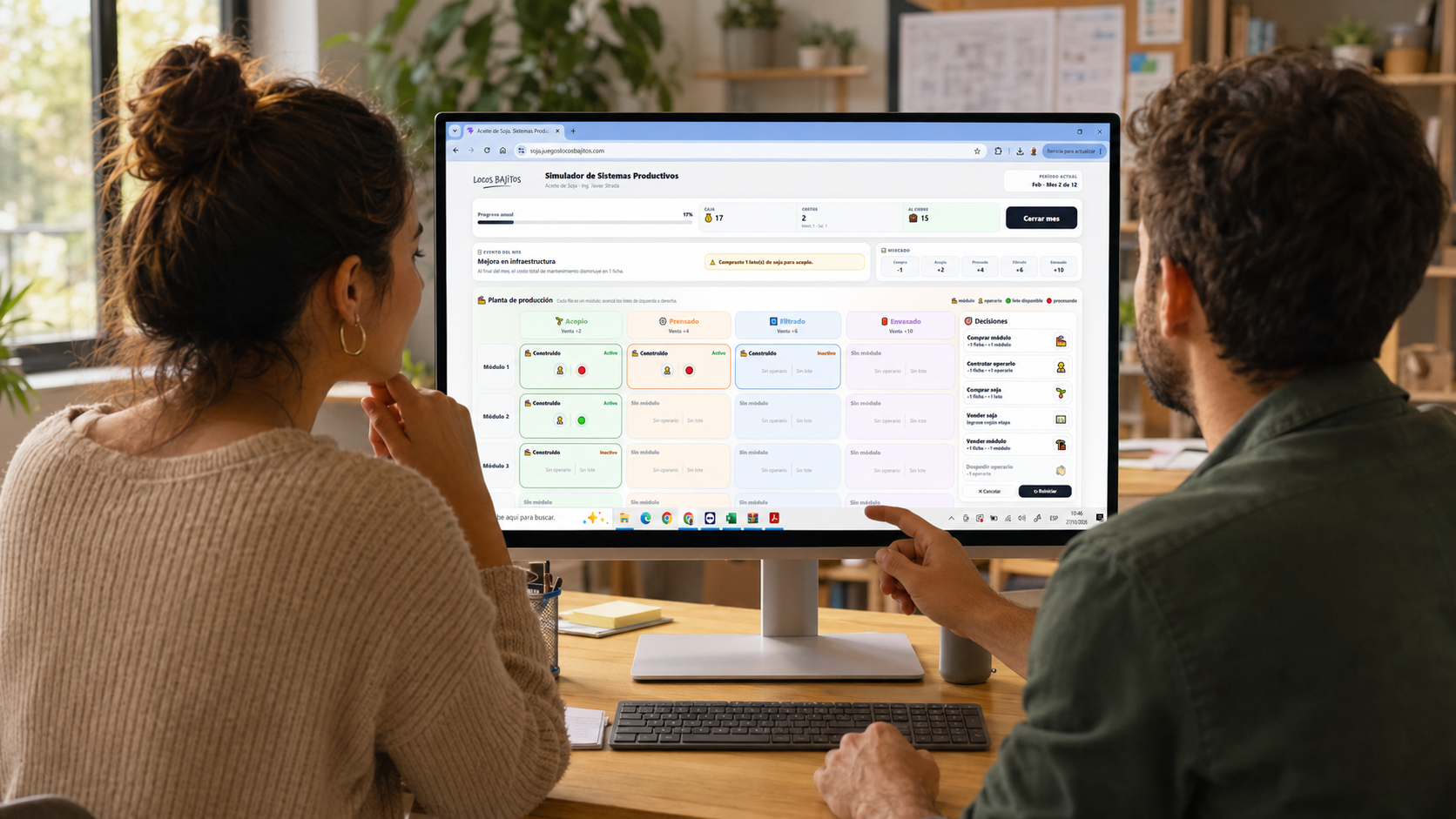 Tablero virtual del juego Sistemas Productivos con una planta de aceite de soja